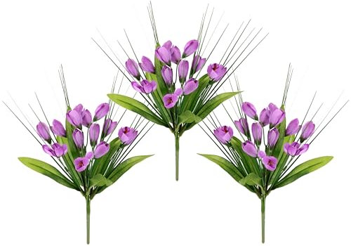 Krokusbusch mit Gras 25cm 3erSet Krokus künstlich Kunstblume klein Pflanze Frühlingsdeko Frühlingsblume Frühjahrsblume Blumendeko Blumen Deko Osterdeko Osterblumen Osternest Strauß Bouquet Tischdeko