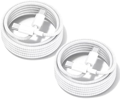 Florvia 2 Pcs USB C TO USB C, USB C to USB C Charger Cable 60W Fast Charging 1m Nylon USB C Charger Lead for 16/16 Plus/16 Pro Max, iPhone 15/15 Plus/15 Pro Max, MacBook Pro Samung S24/S24 Ultra