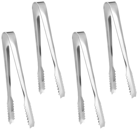 Pinzas de Hielo de Acero Inoxidable, Abrazadera de Clip de Cocina de azúcar de repostería de azúcar de 7 Pulgadas, Pinzas de Barra para Cubo de Hielo, Cubitos de azúcar, Barra de café (Plata-4Pcs)