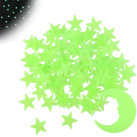MOLZINY 100 Stück Leuchtsterne Kinderzimmer Leuchten im Dunkeln Sterne Aufkleber Leucht Sterne Mond Set Leuchtsticker Fluoreszierend Wand Aufkleber Plastik mit Selbstklebend Sticker für Schlafzimmer