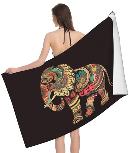 AMREWQYL Wunderschönes Badetuch mit Elefantenmotiv, Mikrofaser-Handtuch