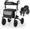 COSTWAY Rollator mit Luftbereifung, faltbar und leicht mit Sitz, Aluminium, bis 140 kg, 2 in 1 Rollstuhl & Reiserollator, Gehhilfe 7-fach höhenverstellbar, Gehwagen mit Tasche & Stockhalter (Silber)