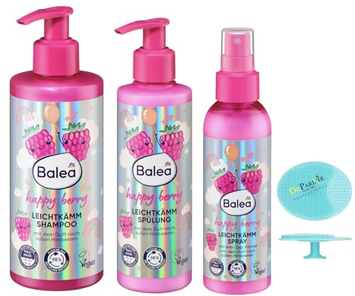 3er-Set: Leichtkämmshampoo Happy Berry, 250 ml + Leichtkämmspülung Happy Berry, 200 ml + Leichtkämmspray Happy Berry, 150 ml + Bonus: 1x Silikonschwamm