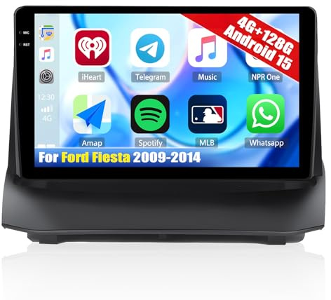 4G+128G Autoradio per Ford Fiesta 2009-2014 con Carplay Android Auto | Android 15 Radio da 9 Pollici 2Din con GPS Navi WiFi Bluetooth FM/RDS EQ SWC Retrocamera&MIC