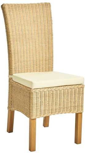 Beliani Set of 2 Rattan Dining Chairs Natural with Wood Legs Stackable ANDES