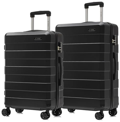 YONSLY Trolley Reisekoffer Suitcase Set, Rollkoffer Handgepäck, Kofferset, Gepäckset Hartschalenreisekoffer mit 4 Rollen 360°, Zahlenschloss, Weicher Gummigriff (2er Set, L&XL, Schwarz)
