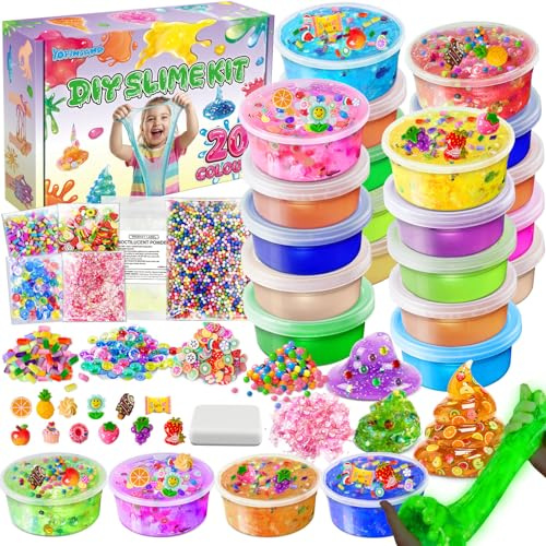 Kit de Fabrication de Slime DIY 20 Couleurs pour Filles, Clear Slime | et Glow in The Dark, avec Boules en Mousse, Breloques et Paillettes - Jouet Créatif