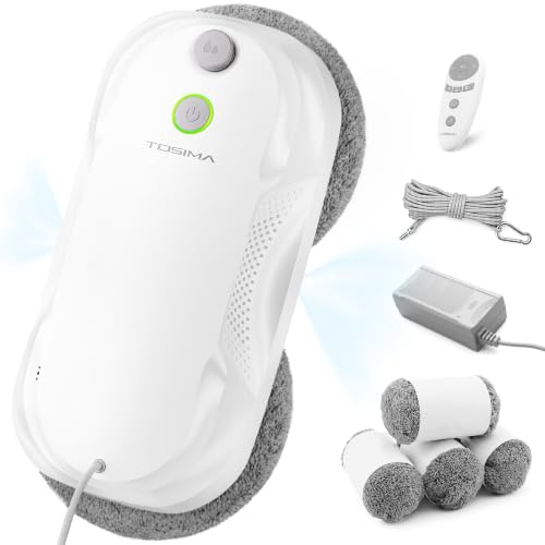 Tosima W5 Fensterputzroboter mit bidirektionalem Ultraschall-Nebelsprühfunktion, 6400Pa adaptiver Saugkraft und intelligenter Kantenerkennung für gründliche Fensterreinigung, Weiß