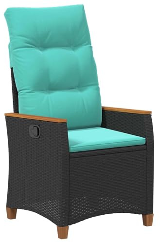 vidaXL Verstellbarer Gartenstuhl Schwarz und Türkis 64 x 57,5 x 112 cm, Garten und Terrasse, moderner Rattan Sitz, bequemer Verstellbarer Stuhl, Terrassenliegestuhl
