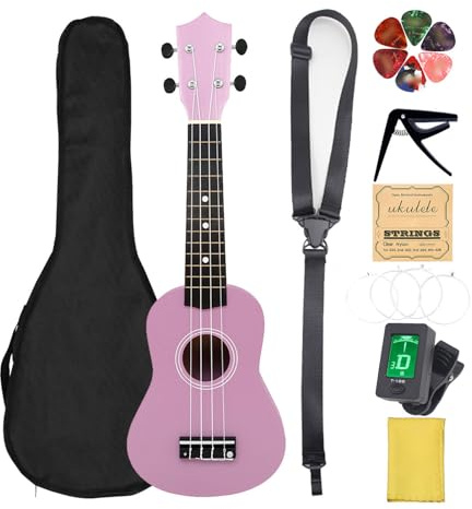 Sunydog Ukulele da 21 Pollici Starter Ukulele Student Learner Tiglio Corde in Nylon Morbido Colorato Accordatore Integrato Borsa da Plettri per Tracolla p (Rosa)