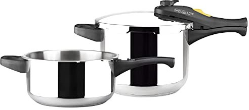 Magefesa Style - Juego de Ollas Express Rápida 3 + 6L, Acero Inoxidable 18/10, Cocina Sana, Fondo Termo-Difusor, Asas Termo-Resistentes, Inducción