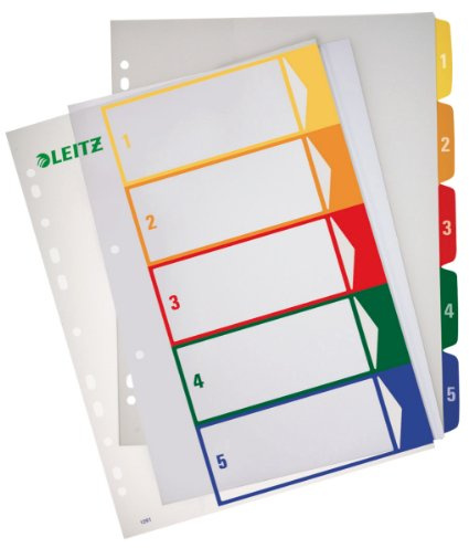 Leitz PC-beschriftbares Register, A4, PP, extrabreit, mehrfarbig (Zahlen 1-5 / 10er Pack)