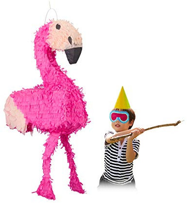 Relaxdays 2er Set Pinata Flamingo, zum Aufhängen, Kinder, Mädchen, Geburtstag, zum Befüllen, HxBxT: 80 x 40 x 14 cm, rosa-pink