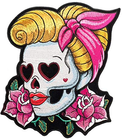 KUSTOM FACTORY Patch Pin Up Skull Catrina Rockabilly 18 x 22 cm
