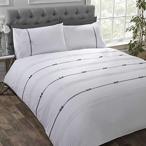 Rapport Home Contemporary Superking Quilt Cover Set with Elegant White Ribbon and Bows Embroidery