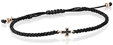 TOUS Pulsera de Cordón para Mujer con Motivo Cruz en Baño de Oro 18Kt sobre Plata de Primera Ley con Espinelas, 21.5 cm de Largo, Simple y Elegante, Colección Motif