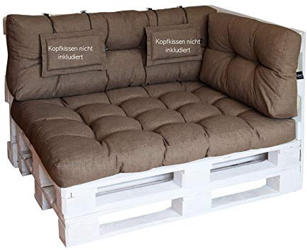 LILENO HOME Palettenkissen Set Taupe - Set 3: (1x Sitzteil + 1x Rückenteil + 1x Seitenteil) - Polster für Europaletten - Palettenkissen Outdoor als Sitzkissen für Palettenmöbel