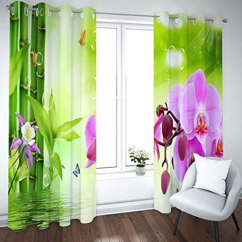 BATOHOME Verdunkelungsvorhänge Landhaus, Halbgardinen Fenster Küche Orchidee Dicke Vorhänge Fenster, Vorhang Blickdicht Vorhangschiene (2PCS x H43 x B96)