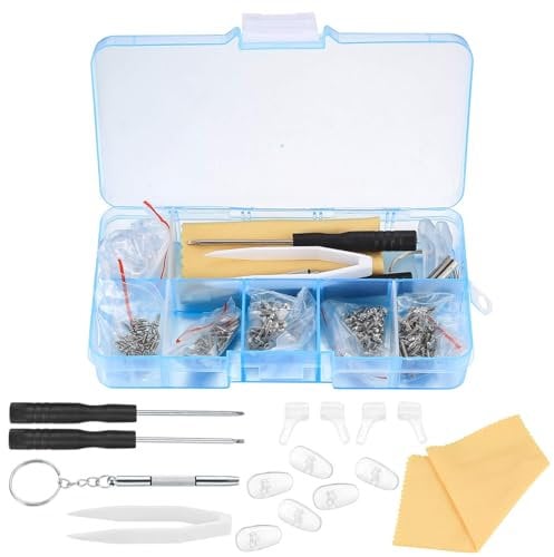 500 Pièces Ensemble Outils de Réparation de Lunettes, avec Petits écrous à Vis, Plaquettes Nasales en Silicone, Pince à épiler, Micro Tournevis, Chiffon de Nettoyage, pour Lunettes