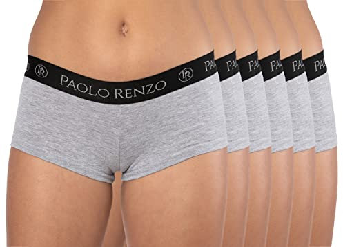 Paolo Renzo Damen Panty Sport LINE 6 Stück Baumwoll Panty Sport Panty Damen Underwear Atmungsaktiv Größe S Grau
