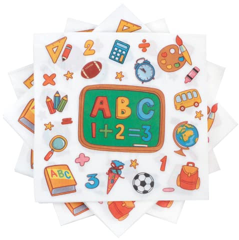 HONMOK 40 Stück Servietten Einschulung Schulanfang Servietten 33x33cm Schuleinführung Papierservietten ABC 123 Partygeschirr Tischdeko für Schulanfang 1. Schultag Party Deko