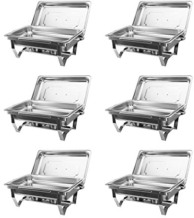 CREWORKS 6 Pièces Chauffe Plats INOX, 9L Chafing Dish en Acier Inoxydable, Chauffe Plat Rectangulaire pour Buffet Chauffants