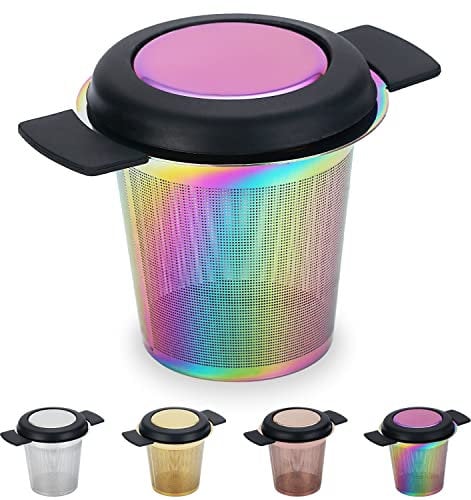 Kyraton Stainless Steel Tea Infuser Mesh Strainer, Tea and Coffee Infuser Fine Mesh Filters with Large Capacity & Perfect Size Double Handles for Hanging on Teapots,Mugs, Cups.(Rainbow)