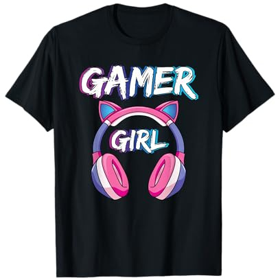 Gamer Girl Cat Ear Headphones Gaming Girl Maglietta