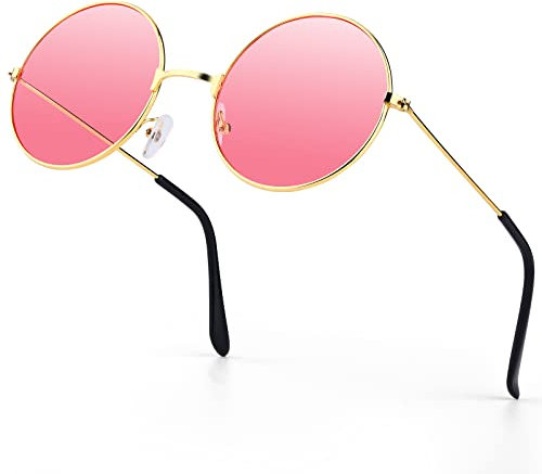 PROUSKY Pink Retro Women Hippie Glasses Lovely Street Shoot Party Vintage Sunglasses Girls Rose Gold Frame Round Sunglasses for Teen Girls Women
