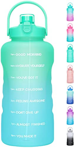 HydroPal 1 Gallon Water Bottles with Straw, 128 oz Water Bottle BPA Free Innovative 2-IN-1 Lid Gym Bottle with Times to Drink Motivational, Large for Sports Fitness Camping Water Jug （13.8X5.5 inch）