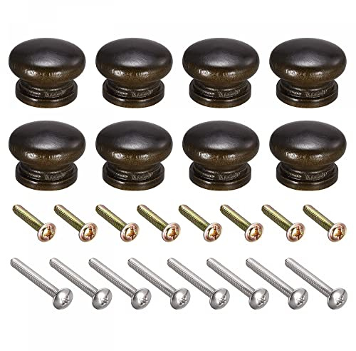 sourcing map Round Wood Knobs for Drawer,33x23mm Black Walnut 8pcs | Pull Handles with Screws