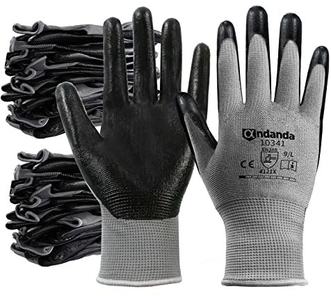 ANDANDA Arbeitshandschuhe, Arbeitshandschuhe Herren mit Nitril Beschichtung für Montagearbeit,Mechaniker, Gartenarbeit und Bauarbeiten,Gr. M/L/XL, 6/12/24 Paar