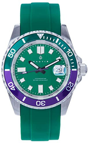 NAUTIS Interceptor Quartz Green Silver Men's Watch with Date 19161G-H