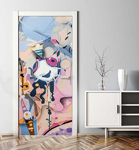 MyMaxxi - Tür bekleben mit Türtapete Türposter Türfolie Selbstklebend 90x200 bunt abstrakte Graffiti Grafik - Tür verschönern Türaufkleber Türklebefolie Kunst Malerei blau