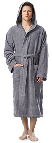 Arus Albornoz con capucha para hombre, longitud normal, 100% tela de rizo de algodón, Gris, S-M