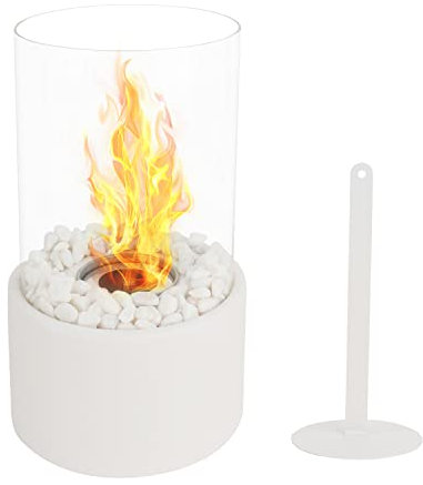 LUFEIS Tischkamin, Tischfeuer mit Deko Steinen und 2 Brennkammern (Tanks), Tragbarer Tabletop Feuerschale Bio Ethanol, für den Innen- und Außenbereich, Glasfeuer, Tisch-Dekofeuer
