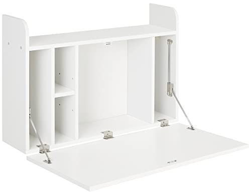 HOMCOM Wall Mounted Table, Drop Leaf Floating Laptop Desk with Space Saving Storage Compartments for Home Office and Study, 77cm x 20cm x 51cm, White