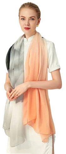 Prettystern Damen XXL Seidenschal Stola Sommer-Tuch Seide Schal Strand Pareo Sarong Malerei beige grau Y25