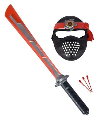 Next Ninja Schwert und Maske, rot, mit Licht und Sound, Schussfunktion, 60cm, mit Textilband, ab 3 Jahre