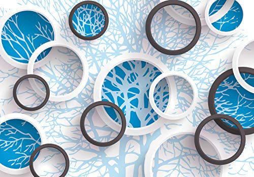 wandmotiv24 Fototapete Hell Blau äste 3D Abstrakt Fenster Kreis, 400 x 280 cm - selbstklebende Strukturtapete, Wanddeko, Wandbild, Wandtapete, M4596
