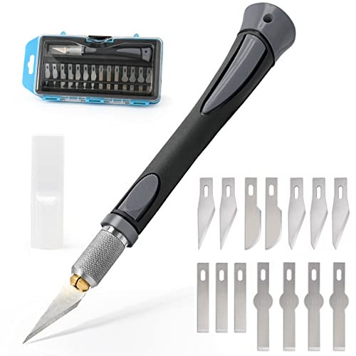 EHDIS Cutter de Précision avec 5 Lames différents de 14 Lames de Rechange, Set de découpe de précision, Couteau de Bricolage, Pour Travail d’art, Modélisme, Kirigami, Scrapbooking, Sculpture, Gris
