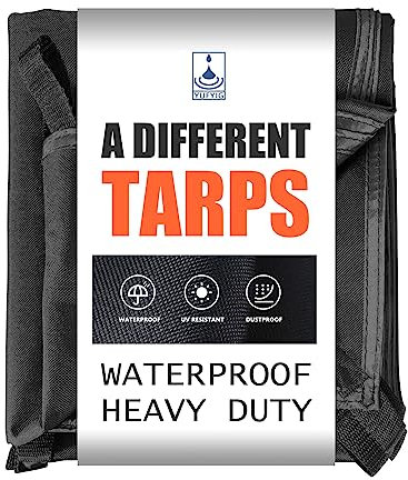 YUFYIG 7x12ft Black Tarp Heavy Duty Waterproof, Oxford Fabric Cover 20mil