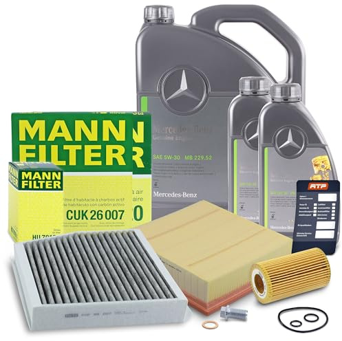 MANN-FILTER Inspektionspaket Filterset 1x Ölfilter, 1x Luftfilter, 1x Innenraumfilter, 1x Motoröl 5W-30 7l Kompatibel mit INFINITI Q30,QX30, MERCEDES A-Klasse (W176), B-Klasse (W246, W242), CLA, GLA