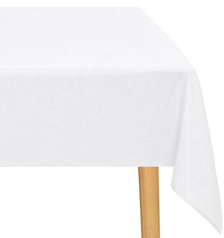 JIUZHEN Weiß Tischdecke Abwaschbar Tischdecken Leinenoptik für Esszimmer, Garten, Outdoor,Hochzeiten Wasserabweisend Tischtuch Eckig 135X160 cm