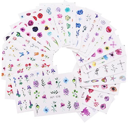 minkissy 24pcs Watercolor Floral Butterfly Nail Stickers Self-Adhesive Nail Art Decals Manicure Accessories for Women Colorful Decoration for DIY Art