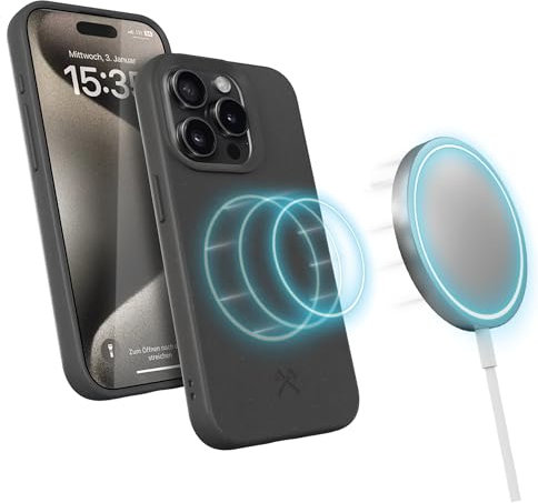 Woodcessories - BioCase, Magnetische Handyhülle für iPhone 15 Pro kompatibel mit MagSafe, Hülle mit Magnet schwarz - Nachhaltig aus Pflanzen