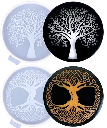 KIUMODIY 2pcs Tree of Life Coaster Silicone Molds, Tree of Life Epoxy Resin Casting Mold for Drink Coasters, Cup Mats, Home Decor, Handmade Crafts
