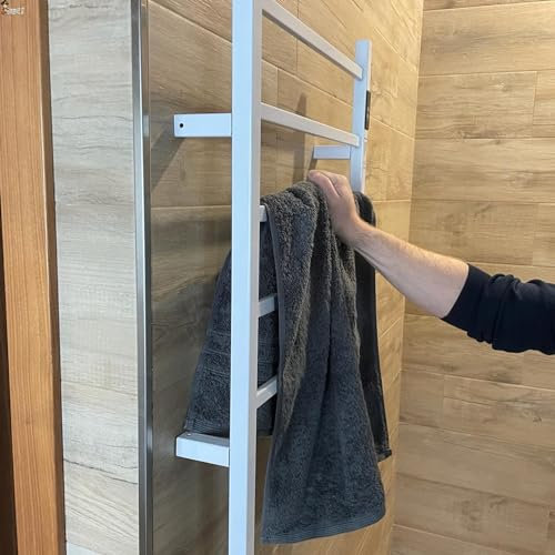BricoLoco.com Toallero eléctrico de pie o Pared para baño. Secador de Toallas y Ropa General. para secar Toallas con rapidez evitando el Olor a Humedad. 5 Barras. Efecto radiador.