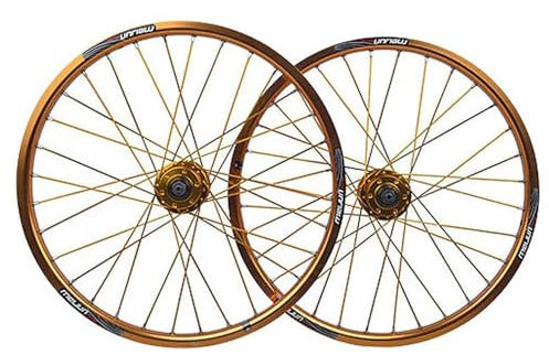 LSRRYD 20Zoll 406 Fahrrad Laufradsatz BMX Vorderrad Hinterrad 17mm Aluminium Felgen 32H Scheibenbremse Schnellspanner Kugellager Nabe 8 9 10 Gang Schwungrad (Color : Gold, Size : 406)