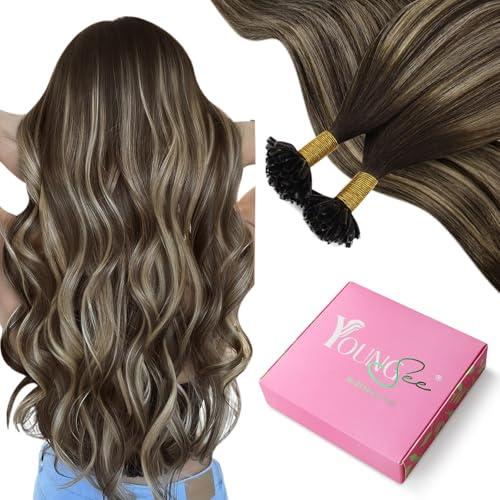 YoungSee U Tip Hair Extensions Human Hair Dark Brown Ombre Ash Blonde U Tips Hair Extensions Real Human Hair Balayage 22In 1G/S 50G Hot Fusion
